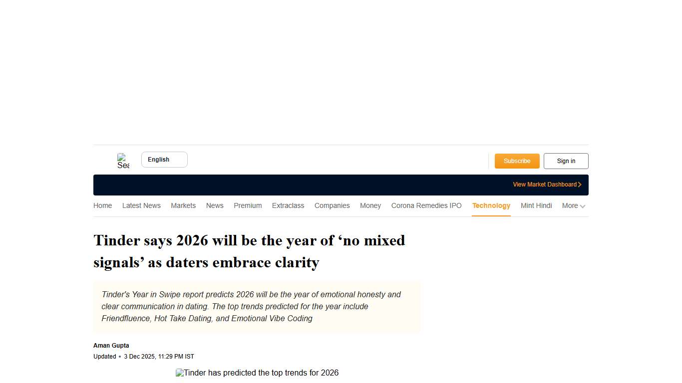 Tinder says 2026 will be the year of ‘no mixed signals’ as daters embrace clarity | Mint